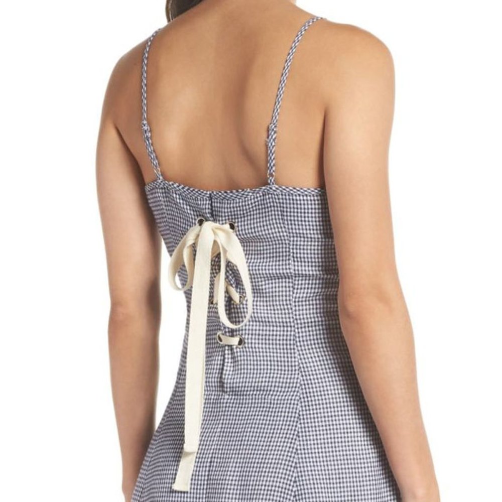 First Monday Navy Gingham Laced Up Skater Dress - Picture 4 of 7